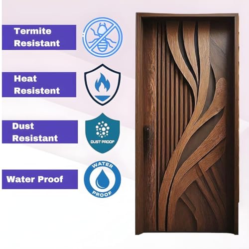 Image of MKH Hand Carved Pine Wood Entrance Fancy Wooden Gate for Home & Kitchen Unique Stylish Design with Teak Finish Brown 81x39 Inch (Only Door)