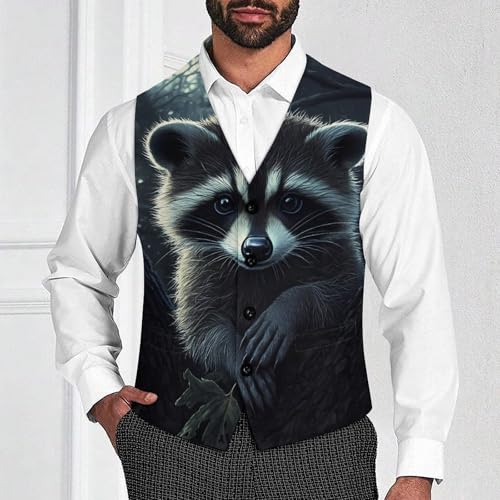 Cute Raccoon Men's Suit Vests Business Formal Dress Vest V-Neck Waistcoat for Wedding Casual2