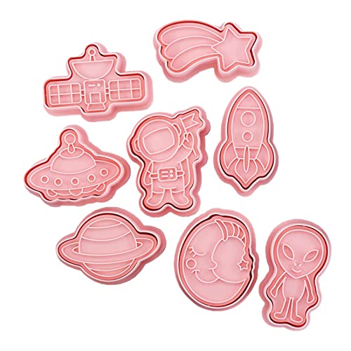 WEGOO Stampini a forma di stella, set di stampini a tema spazio, 8 pezzi razzato, pianeta, luna, navetta spaziale, dirigente, ovni e astronauta, stampo per biscotti per forniture di biscotti