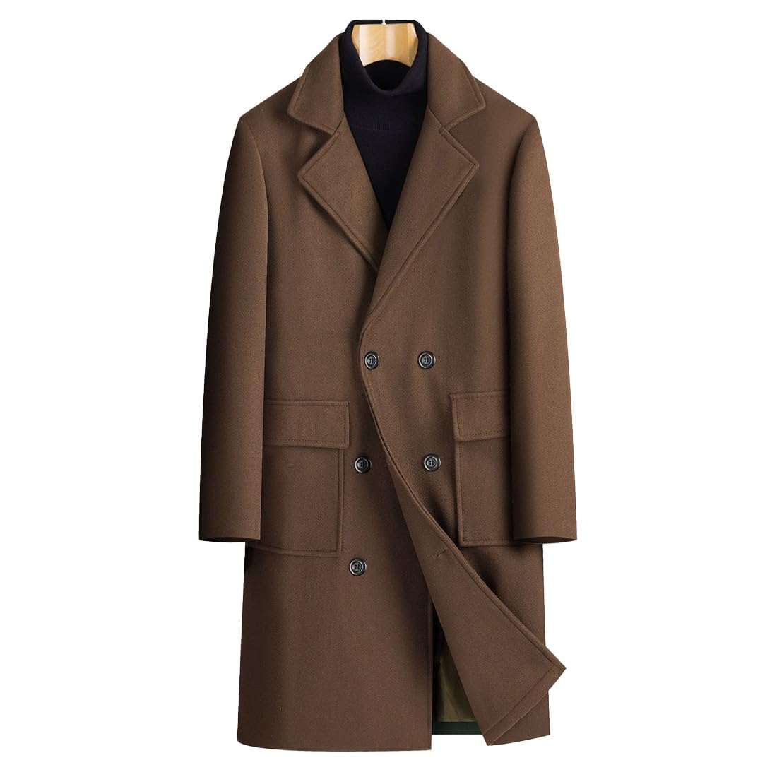 Cappotto invernale da uomo in misto lana doppio petto con colletto dentellato