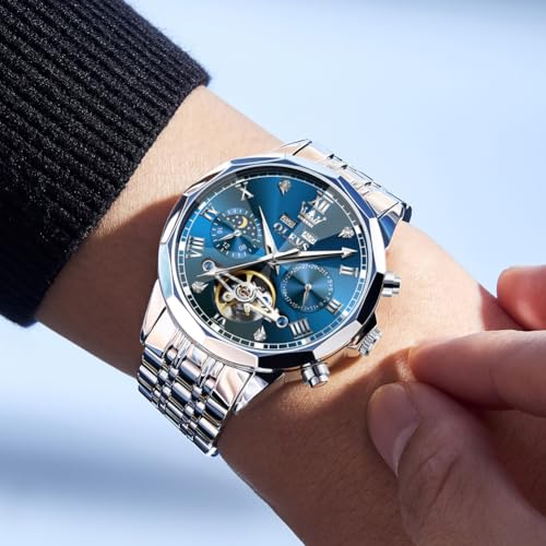 Image of OLEVS Watch for Men Automatic Classic Mechanical Watch Diamond Mirror Stainless Steel Dress Casual Waterproof Day /Date Calendar