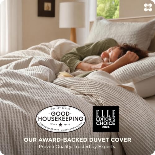 Image of Bedsure Cotton Duvet Cover Set - 100% Cotton Waffle Weave Linen Color Duvet Cover California King Size, PureWoven Breathable Cal King Bedding Set for All Season, 3 Pieces, 104 inchx98 inch