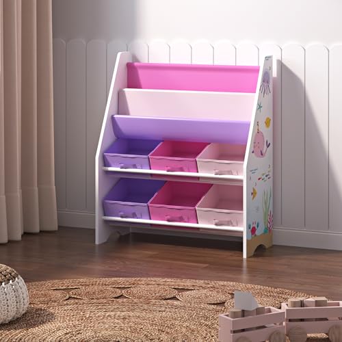 [en.casa] Étagère pour Enfant à 6 Bacs Amovibles 2 Compartiments Meuble de Rangement Jouets à...