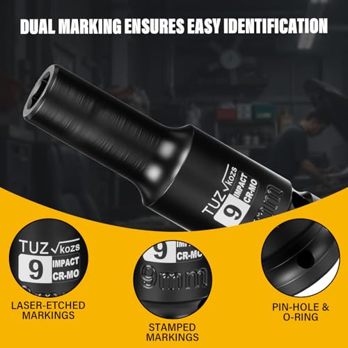 Image of 1 /2 Inch Drive 9mm Deep Metric Impact Socket,CR-MO,6 Point Radius Corner Design,Square Chamfered Opening,Axle Nut Impact Grade Socket for Easy Removal