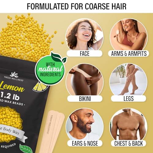 Image of Tress Wellness Wax Beads - Safe for Skin - Dermatologically Tested - At-Home Kit for Bikini, Brazilian & Full Body - Lemon 1.2 lb