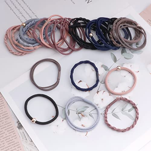 Lapohi 30 Pcs Hair Ties, 5 Boho Bracelet Style Hair Ties For Women And Girls, Hair Elastic Ties For Ponytail Thin Hair Thick Hair (Morandi) #TOP6