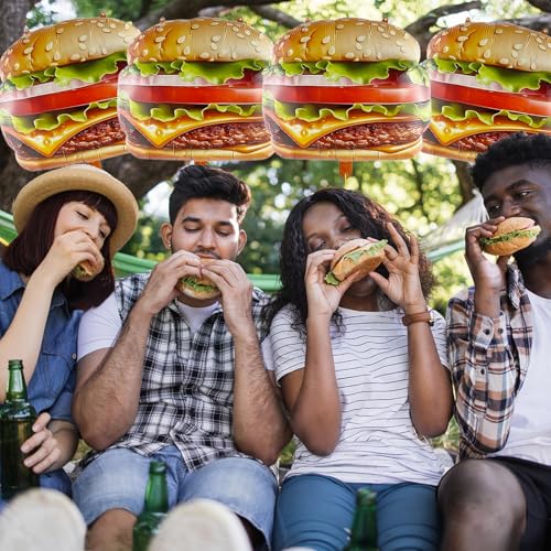 Image of 4PCS Hamburger Balloons, 24 inch Realistic Cheeseburger Foil Balloons, Funny Fast Food Themed Birthday Party Decorations