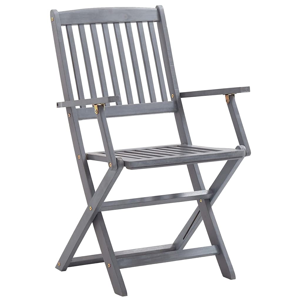 Set da pranzo da giardino in legno massello di acacia grigio con 1 tavolo da pranzo e 4 sedie pieghevoli, resistente alle intemperie e durevole, carico massimo 110 kg per seduta