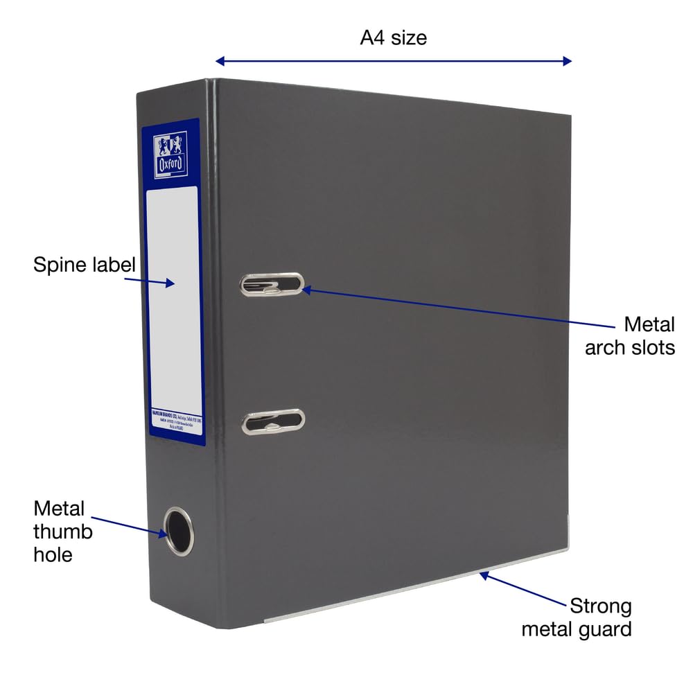 Oxford Premium A4 Lever Arch File, Charcoal Black Single Folder, Heavy Duty - Image 2