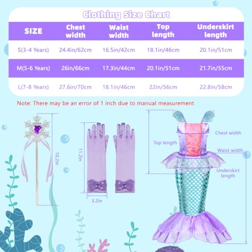MELAND Mermaid Costume Kids, Princess Costumes for Girls Gift Aged 3-10, Little Mermaid Dress Up for Girls World Book Day (L) - Image 3