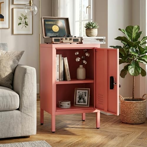 Image of Aobabo 24.4" H Metal Locker Storage Cabinet with 1 Doors, Locker Nightstand with Adjustable Leveling Foot and Adjustable Shelves,Small Locking Lockers for Home, Office, Assembly Required, Pink