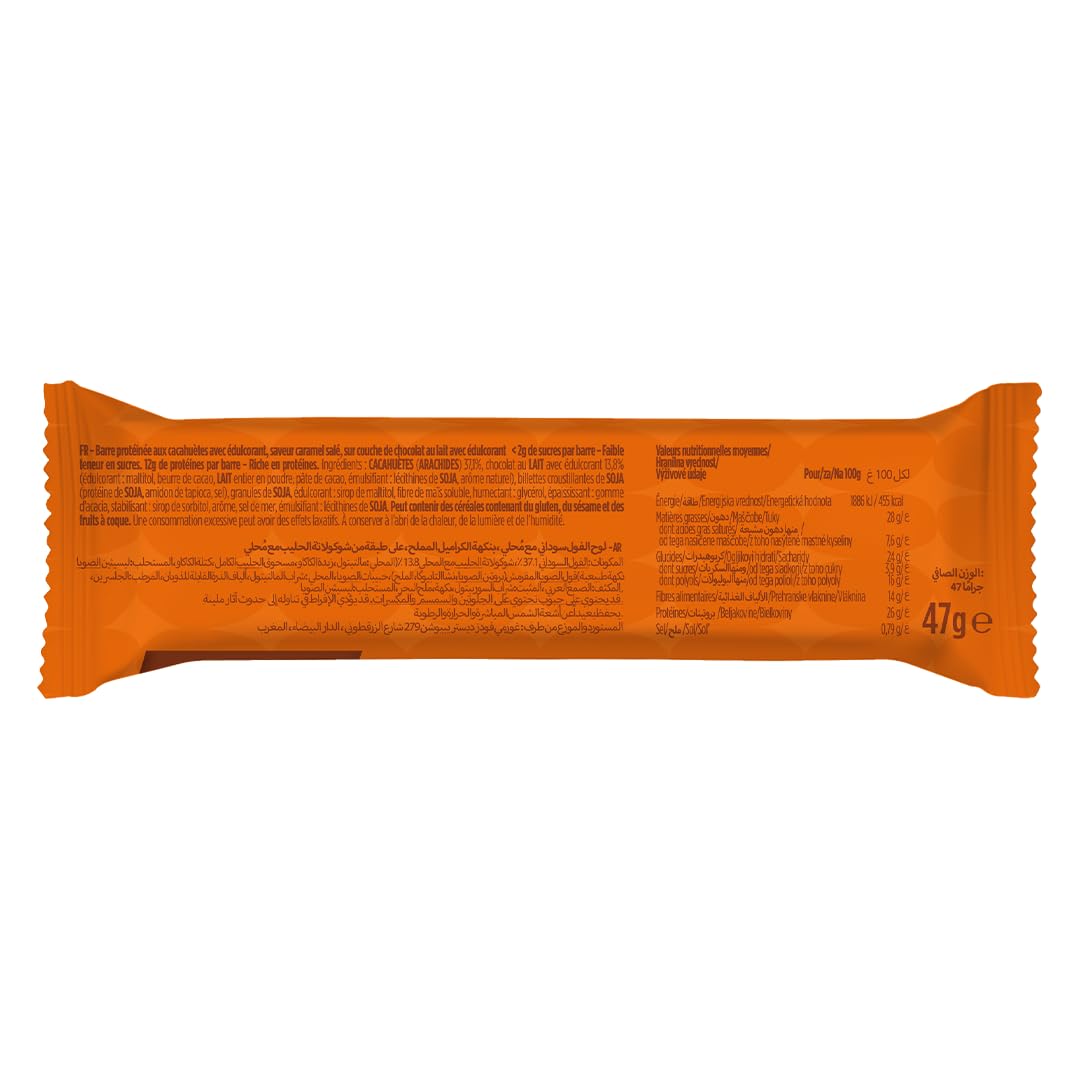 JOYFUEL Barre Protéinée Crunchy Nuts Cacahuète Caramel Salé 12x47g | 12g de Protéines, <2g de Sucre, Sans Gluten