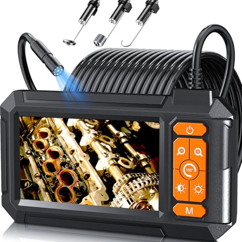 Endoscope Camera with Lights, 1920P HD Borescope Inspection Camera with 4.3' IPS Screen, IP67 Waterproof Endoscope for Inspecting sewers, Pipes & Mechanical Tools