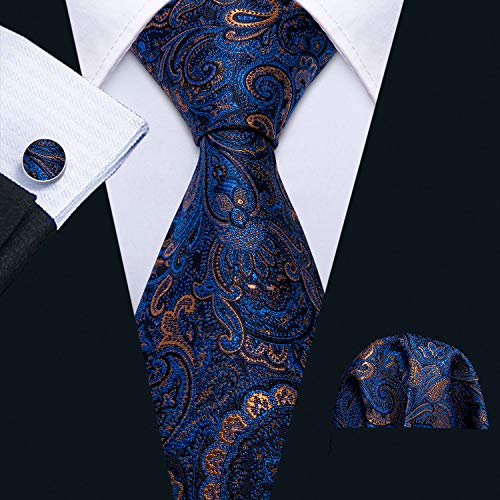Image of Barry.Wang Men Ties Paisley Woven Silk Necktie Set with Pocket Suqare Cufflinks Formal