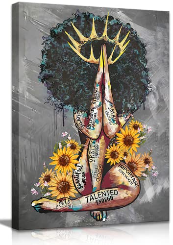 Reine noire priant en tableau d'art moderne pour célébrer la fierté afro