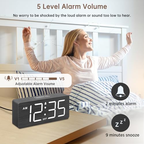 Image of DreamSky Wooden Digital Alarm Clock for Bedroom with Large Numbers | Desk Clock for Living Room Office, Loud Alarm for Heavy Sleepers Adults, Volume Control, Dimmer, DST, Wood Decor (Plug-in)
