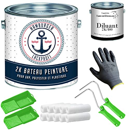 Prodotto in Germania Vernice per barca 2K opaca per legno e metallo, rosso vino RAL 3005 rosso per vetroresina plastica/poliestere vernice yachtlack con set di verniciatura (X300) e diluente (1 l), (20 l)