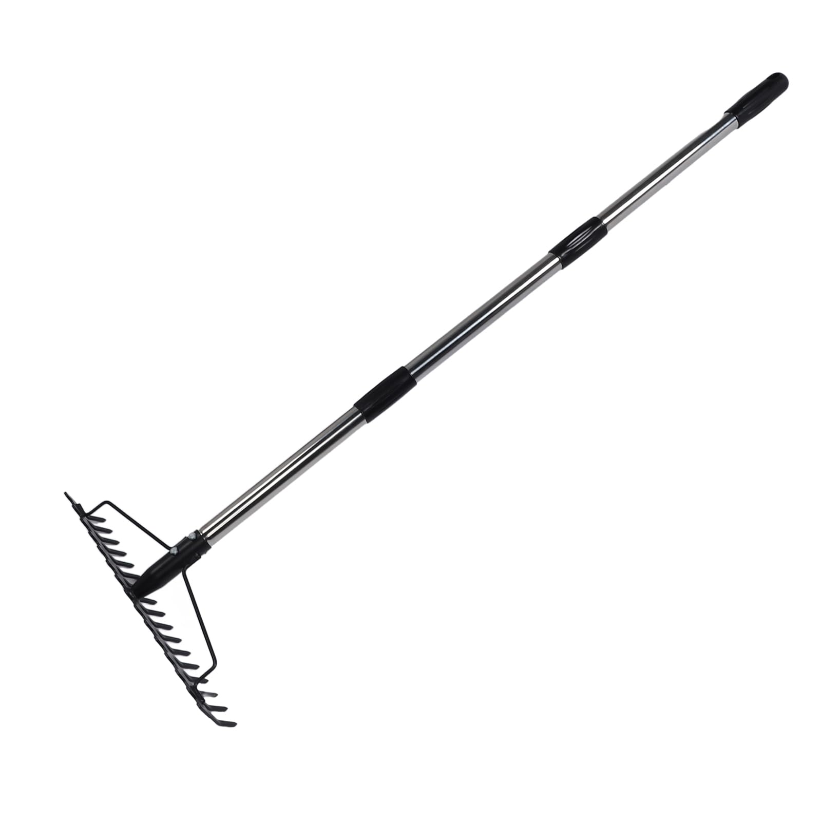 Rastrillo de Jardín con 17 Púas de Acero, Rastrillo de Metal de Doble Cara Resistente, Herramienta de Jardinería para Aflojar el Suelo, Ideal para Quitar Césped, Patio y Hojas (3 Secciones)