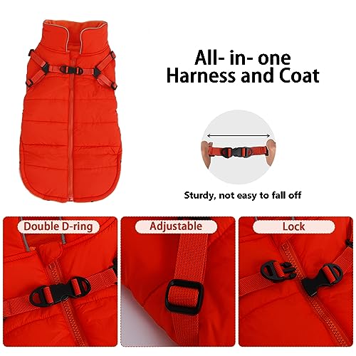babepet Waterproof Dog Coat with Harness,Dog Winter Jacket with Fleece Lining,Reflective Vest Pet Clothes with Adjustable Chest Strap-Orange-M - Image 3