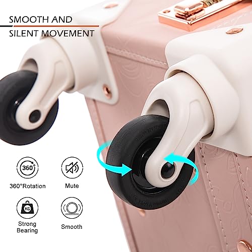 Apelila 2 Piece Vintage Luggage Set PU Leather Luggage with Spinner Wheels, Lightweight Suitcase for Travel( 20"+12") (Retro Pink, 20"+12")