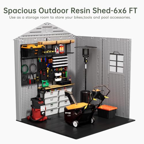 Image of KINYING 6x6 FT Outdoor Storage Shed,Resin Clearance Outdoor Sheds with Floor,Weather Resistant Garden Tool Plastic Shed with Window for Backyard, Garden, Patio, Lawn,Lockable