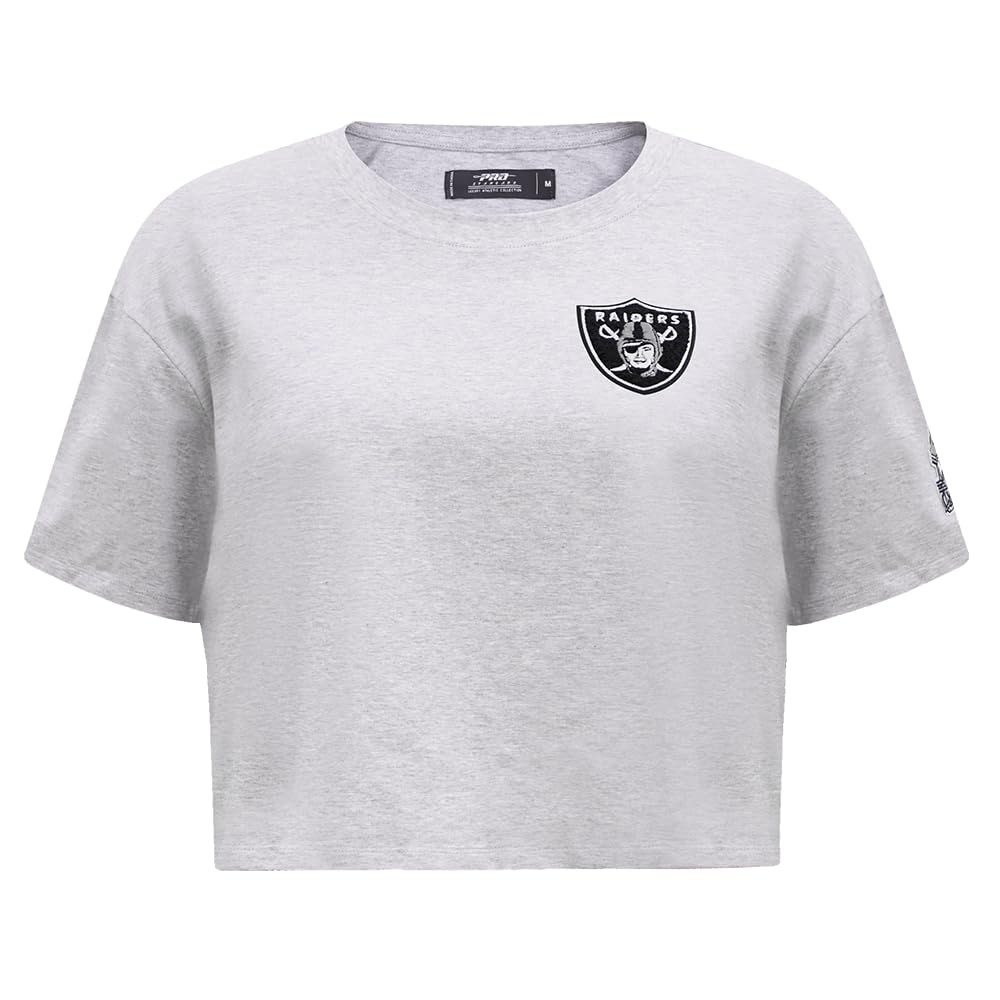 Pro Standard Womens NFL Las Vegas Raiders Classic Chenille Short Sleeve Boxy Tee Heather Grey 2XL