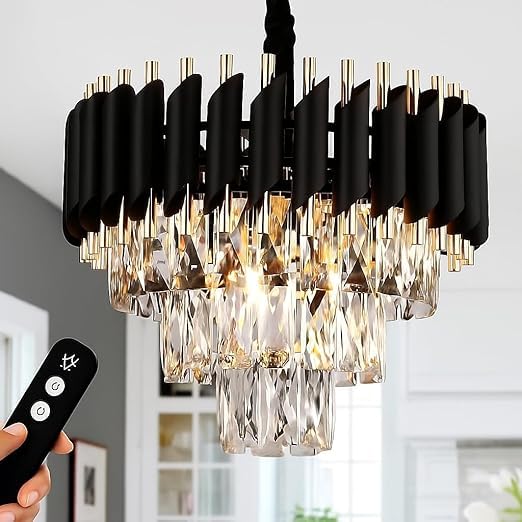 Image of Luxury Black Mamba Crystal Chandelier | Moving Round LED Ceiling Light with Bluetooth Speaker & Remote | RGB Colour Changing | Living Room Chandelier (Moving Black Gold, 400MM)