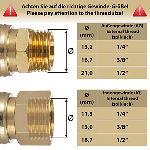 Attacco Rapido Aria - 3/8" (14.95mm) Filettatura Interna - 1/4" EU US - Foto 4