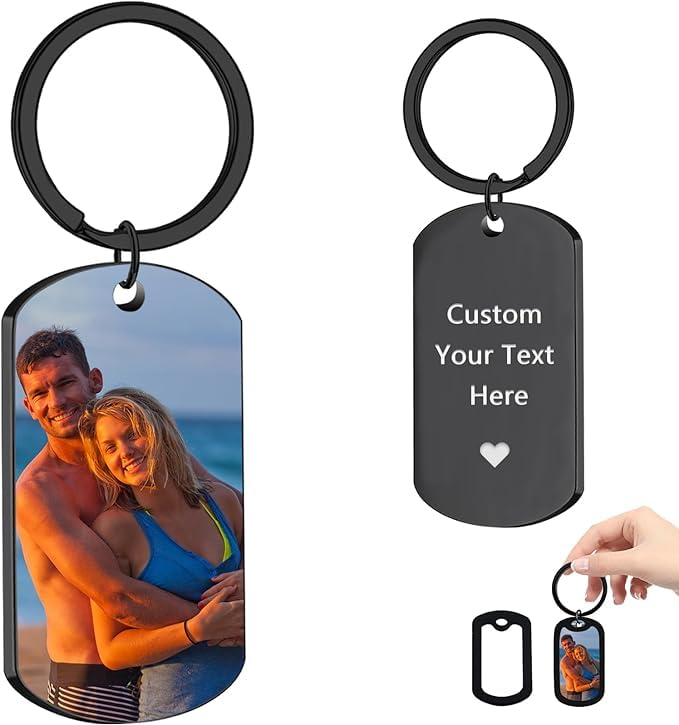 JUBOPE Custom Keychain with Picture, Personalized Colorful Photo Keychains, Customized Picture Text Dog Tag Keychains, for Family Men Women Boyfriend Gifts