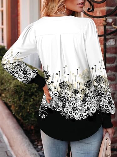 BETTE BOUTIK Long Sleeve Shirts for Women Fall Tops Dressy Blouses Pleated V Neck Tunic Tops for Leggings S-3XL