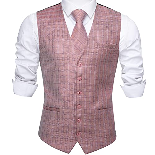 Barry.Wang Mens Plaid Suit Waistcoat Wool Blend Tailored Collar/V-neck 3 Pocket Check Vest Formal/Leisure