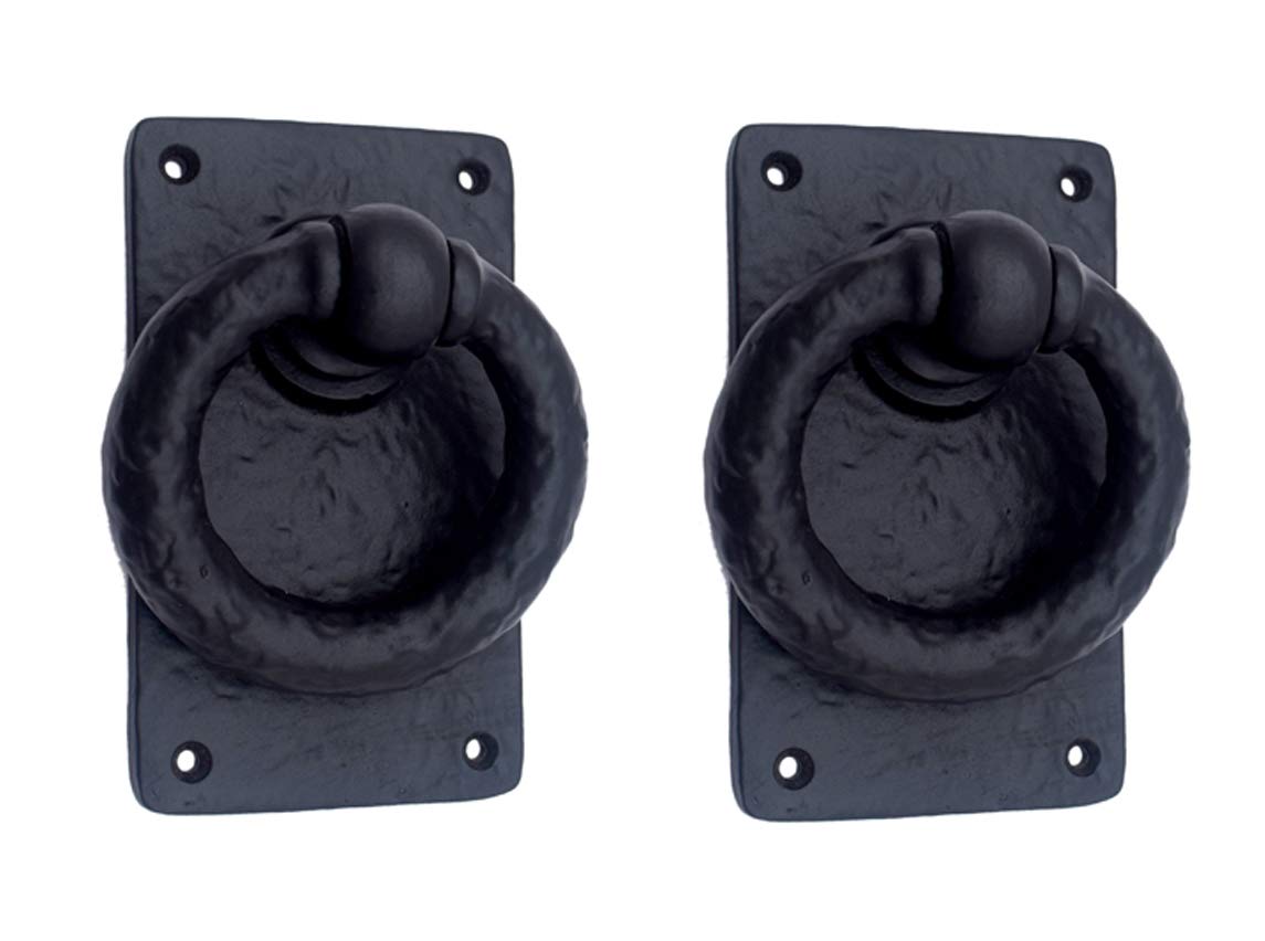 Adonai Hardware"Adonikam" Antique Heavy Duty Cast Iron Front Entry Sturdy Ring Medieval Door Knockers (2 Pack, Matte Black) for Vintage Wooden Barn Shed Doors, Gates, Fences, Furniture and Farmhouse