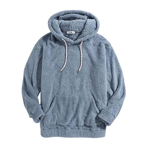 ChArmkpR Men's Long-Sleeve Sweatshirt Fluffy Fuzzy Hooded Hoodie Casual Thick Plush Hooded Jumper Blue L Cover