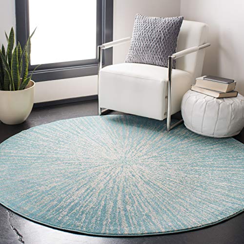 Safavieh Evoke Collection EVK228J Modern Contemporary Burst Area Rug, 3' Round, Aqua/Ivory