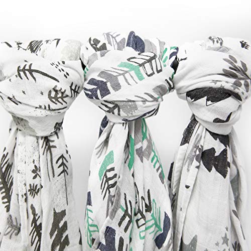 Muslin Swaddle Blanket Set 'Adventurer' Large 47x47 inch | Super Soft Bamboo Blankets