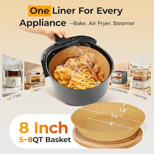 Image of 100 PCS Air Fryer Paper Sheet Parchment Paper Liners - Non-Stick, Heat Resistant, Baking Paper - Disposable, Food-Grade, Grease-Proof Sheets. (Round Paper- 8 INCH)