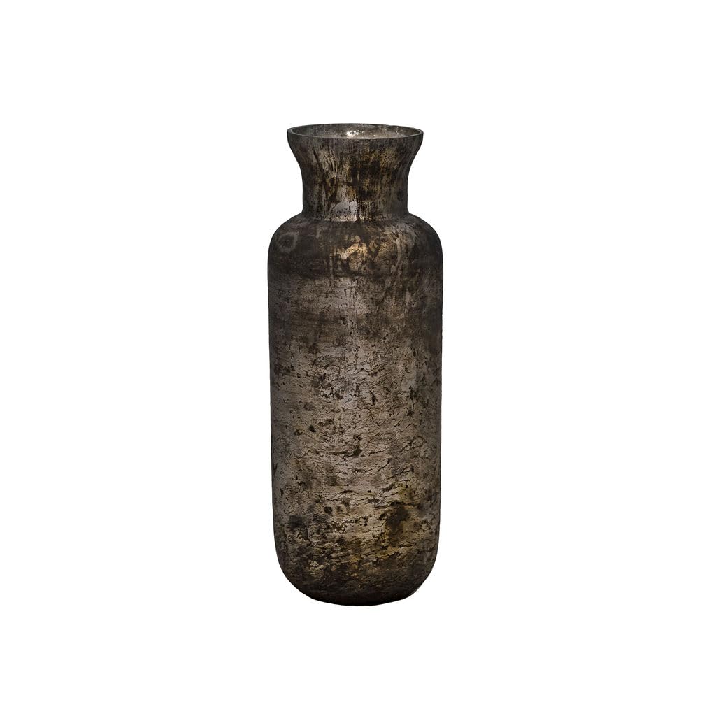 Arthur Cameron - Pebbles Pewter Effect Glass Vase - Hand-crafted & mouth-blown by artisans in India, this large flower vase is perfect as a table or floor piece, with a unique textured painted finish