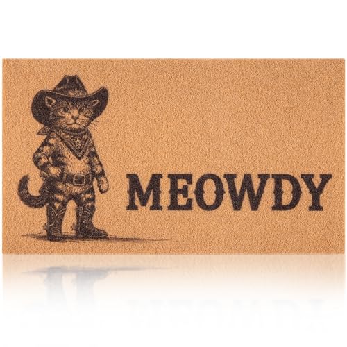 Fttoyoly Funny Black Cat Door Mat Meowdy Welcome Mat for Front Door Indoor Outdoor Doormats with Non-Slip Backing Western Cowboy Porch Decor 17 x 29.5 Cat Gift