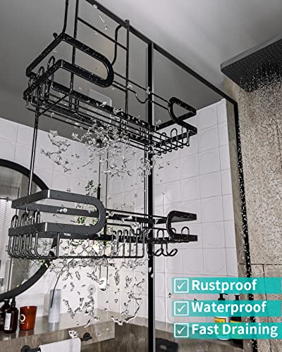 HapiRm Shower Caddy Hanging, Over Door Shower Caddy with Soap and Razor Holder, No Drilling Hook over Shower Caddy for Towel, Bath Ball, Stainless Steel Shower Caddy Black, 4 Adhesives - Image 4