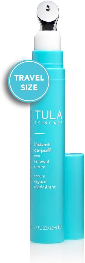 TULA Probiotic Skin Care Instant De-Puff Multi-Spectrum Eye Renewal Serum (Travel-Size) | Dark Circles Under Eye Treatment, Contains Caffeine to Reduce Puffiness and Signs of Wrinkles | 0.25 fl oz