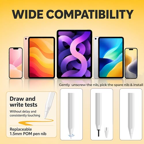 Image of ANT META Pencil 200 Active Stylus Pen for iPad, Android Tablets & Smartphones, 1.5mm Precision POM Tip, Type-C Fast Charging, Magnetic Design, 8-10 Hours Battery for Writing & Drawing, White