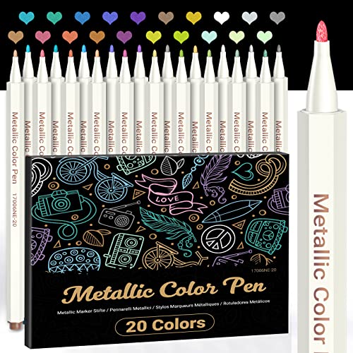 Pennarelli metallizzati, 20 colori metallizzati per album fotografici, pagine nere, libro degli ospiti, matrimonio, bullet journal, album fotografico, scatola di esplosione, 1 mm, penna in vetro,