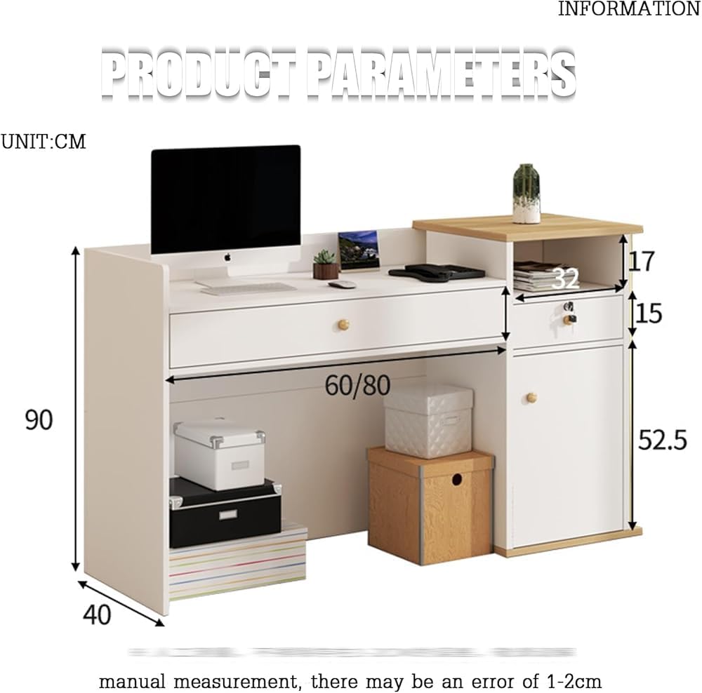 JingNian Bancone Reception Ufficio con Cassetti Serratura e Ampio Spazio di Archiviazione, Banco Reception Moderno per Negozi Abbigliamento Pasticcerie Hotel Centro Estetic(Size:120CM,Color:Stampato)