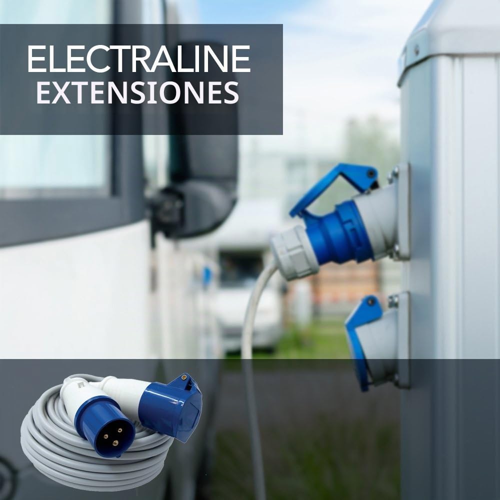 Electraline 46148 Extensión 20 mt Zócalo industrial IEC Enchufe de 3 polos Adecuado para autocaravana, camping, caravana, barco, obra, gris, IP40