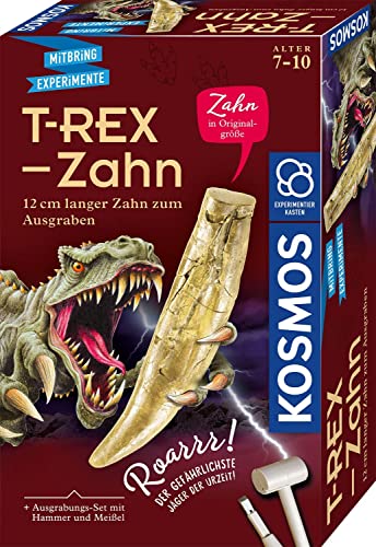 Kosmos 636173 T-Rex Zahn, Dino Zahn in Originalgr&ouml;&szlig;e zum Ausgraben, Komplett-Set mit Hammer und Mei&szlig;el, Experimentierkasten f&uuml;r Kinder ab 7 Jahre und Dino Fans, Geburtstagsgeschenk, Mitbringsel