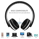 Foldable Headphones with Microphone, Vive Comb Stereo Lightweight Adjustable PC Headset Wired Headphones with Volume Control for Tablet, Smartphones, Video Game, Laptop-Black