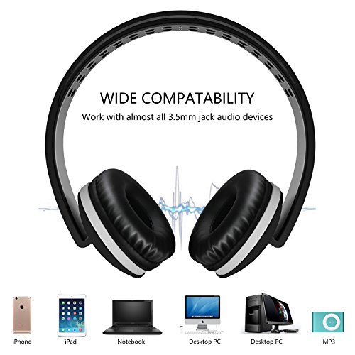 On Ear Headphones, Vive Comb Foldable Headphones with Microphone Lightweight Stereo Adjustable PC Headset Wired Headphones with Volume Control for Tablet, Smartphones, Laptop-Black