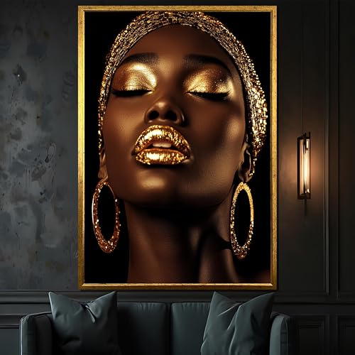 Tableau toile femme afro dorée 50x70cm art de luxe XINBAO