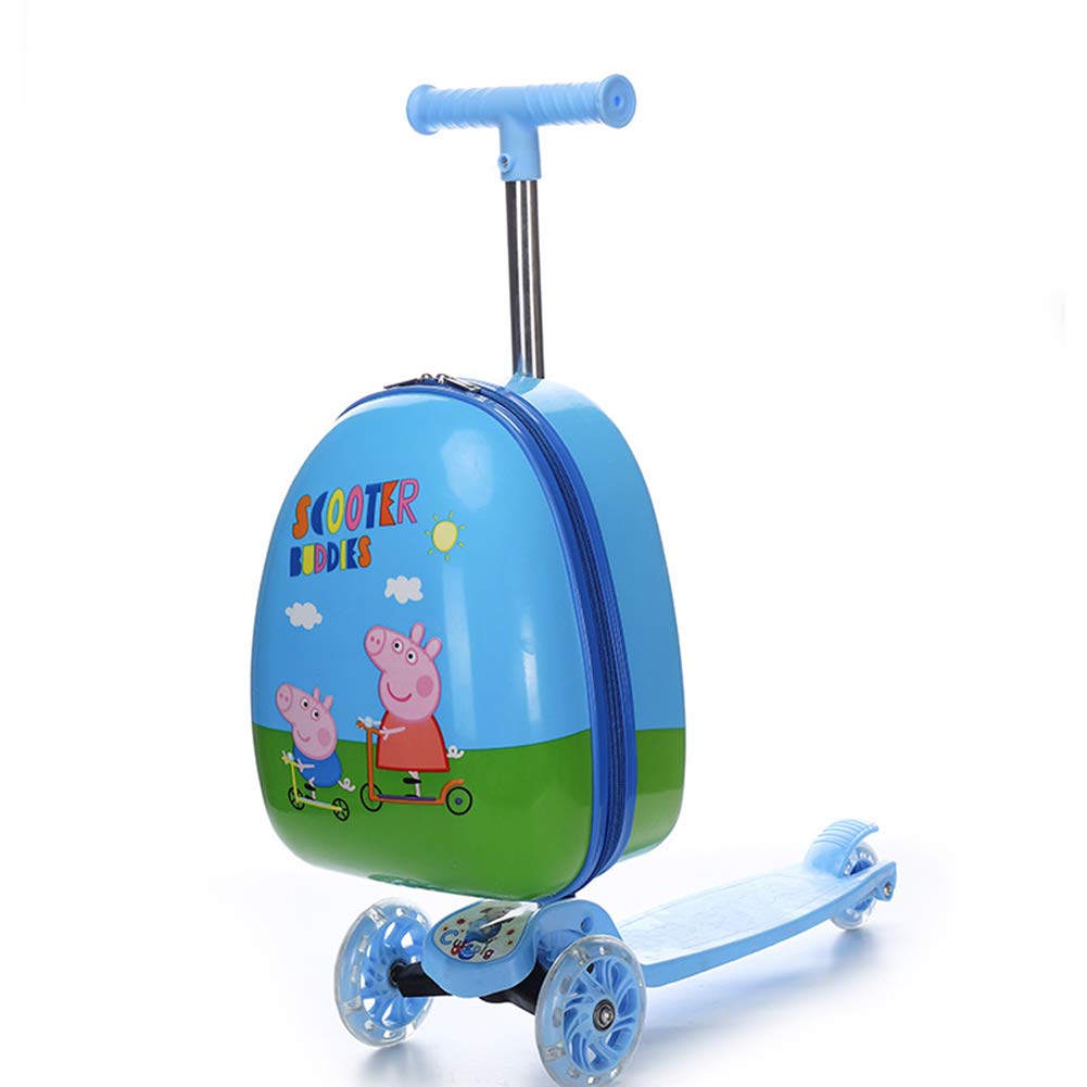 Travel Scooter Multi Suitcase Carry On Cabin Bag Pull Along Wheeled Holdall Trolley Cute Cartoon Children Luggage with 2 Wheels Practical Gifts for Girls Boys,01