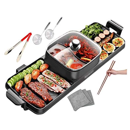Soup N Grill V2 Hotpot Grill Combo, Indoor Korean BBQ, Shabu Shabu Electric Hot Pot with Divider, Portable with Free Strainer Scoops, Extra Long Chopsticks, Tongs, Cloths, Smokeless Grill